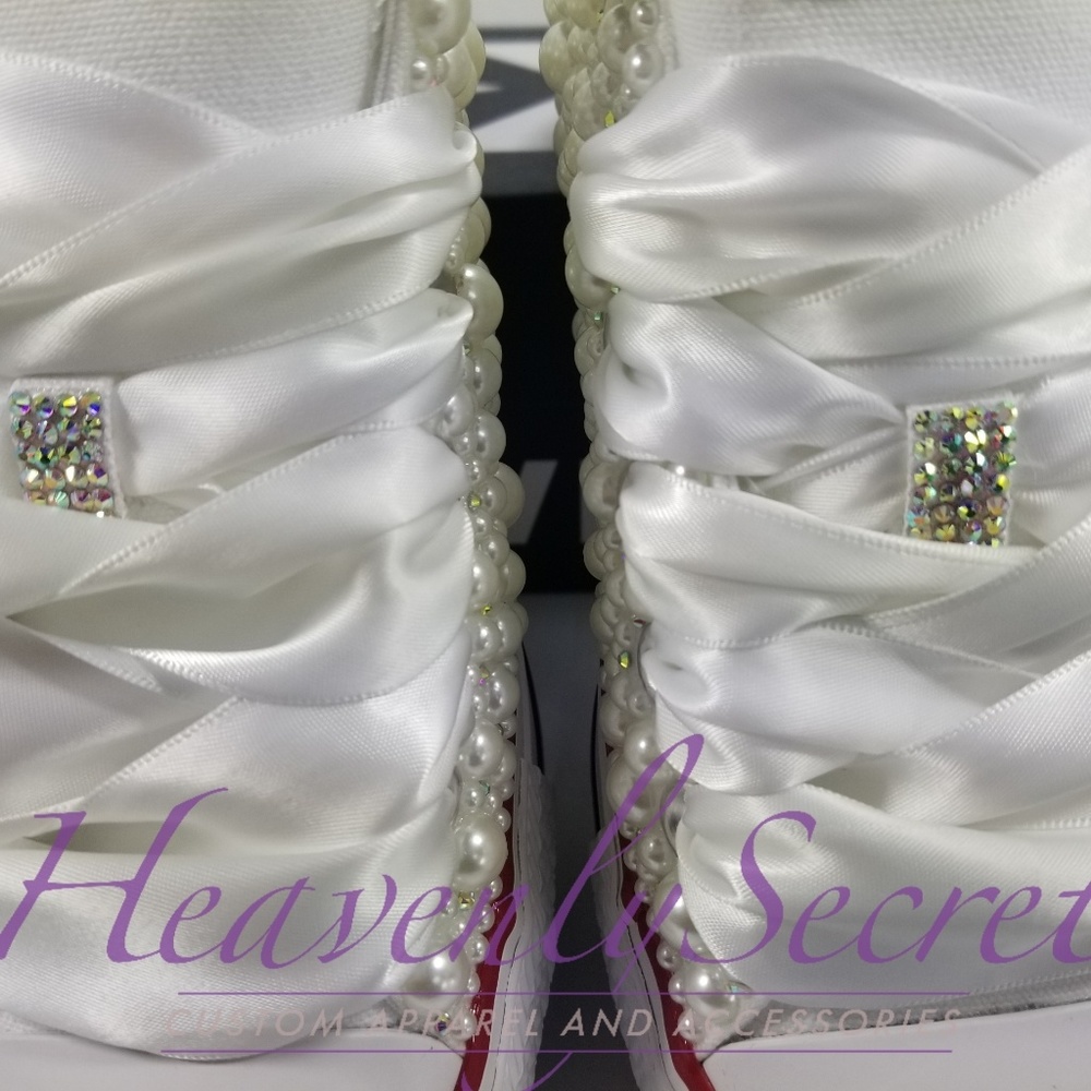 Custom Bridal Blinged White Low Top Converse - Picture 4 of 5